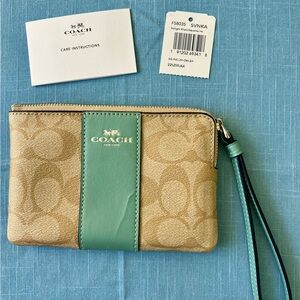Coach khaki and waterfall Wristlet, NWT